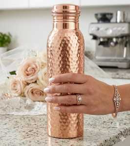 Ayurveda 100 Pure Hammered Copper Water <b>Bottle</b> 1 Litre Handmade Textured Copper <b>Drinking</b> <b>Bottle</b> Leakproof Wellness Flask - Product Image 1