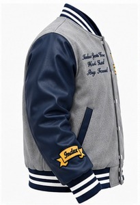 Chaqueta Varsity de PU para Hombre, Estilo Preppy, con Logotipo Bordado y Parches, Cuello Camisero, Corte Regular, para Otoño - Product Image 2