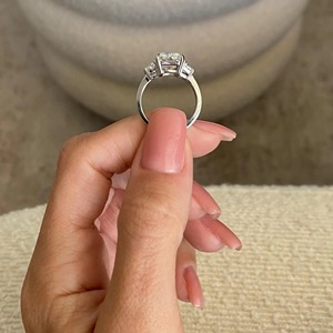 5 Carat Radiant Cut Lab Grown Diamond Three <b>Stone</b> Engagement Ring _ Trapezoid Side Stones _ IGI Certified _ 14k White Gold - Product Image 5