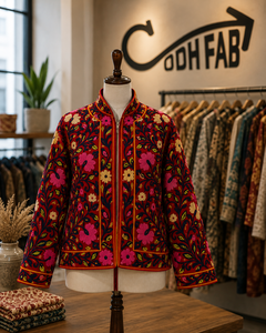 Red Hand Embroidered Suzani Sujani Jacket <b>Women</b> Floral Boho <b>Coat</b> Vintage Ethnic Handmade Designer Outerwear Wholesale India - Product Image 1