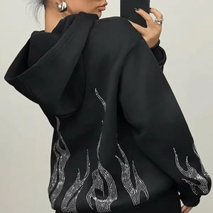 Sudadera con capucha extragrande y cremallera para hombre, con pedrería y lavado ácido, estilo vintage, fabricada a medida - Product Image 3