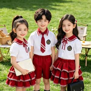 ชุดนักเรียนหญิงแบบสองชิ้น เสื้อสีฟ้าอ่อน กระโปรงสีกรมท่า ผ้าฝ้าย ชุดนักเรียนประถมสำหรับเด็ก - Product Image 4