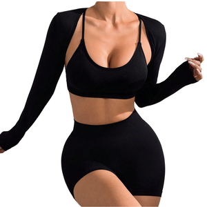 Custom Women's Yoga Set 2 Piece Ribbed Sports Bra High Waist <b>Flared</b> <b>Leggings</b> With Logo Full Length Seamless Activewear - Product Image 4