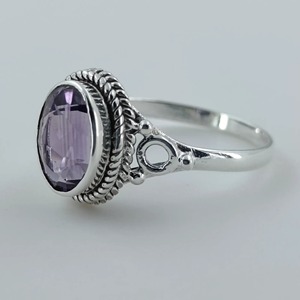 Amethyst <b>Ring</b> Handmade Sterling Silver Bezel Setting Natural Purple Oval Gemstone <b>Boho</b> Jewelry February Birthstone - Product Image 3