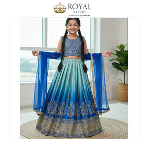 Magnifique collection de vêtements indiens pour enfants en soie Chinnon lourde et douce avec bordure en filet et dentelle, Dupatta Lehenga Choli - Product Image 5