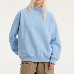 Sweat-shirt à col montant pour femme en molleton brossé épais, coupe ample, avec logo appliqué personnalisé et poignets côtelés, marque privée - Product Image 1