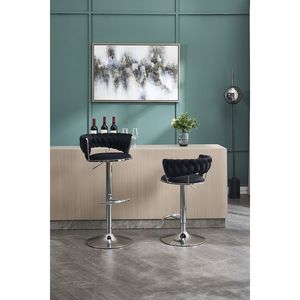 Set of 2 Swivel Height <b>Adjustable</b> <b>Bar</b> <b>Stools</b> with Chrome Footrest Base Velvet + Chrome Leg Simple Design + Mechanical Lifting - Product Image 2