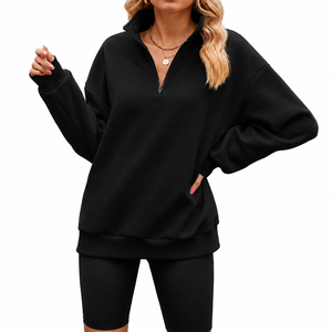 Sudadera de punto extragrande para mujer con media cremallera, cuello alto, hombros caídos, manga larga, color liso, estilo casual de otoño - Product Image 5