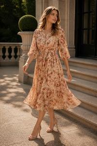 Robe midi élégante à imprimé floral pour femmes, tenue décontractée pour l'été, robe de fête, mode écologique pour la plage et les vacances - Product Image 4