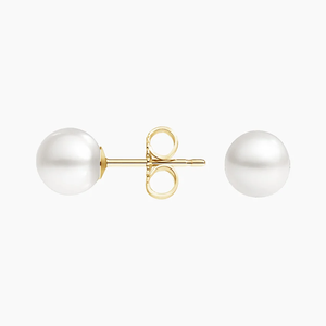 Women's Classic Pearl Stud <b>Earrings</b> Yellow Gold Everyday Wear - Product Image 5