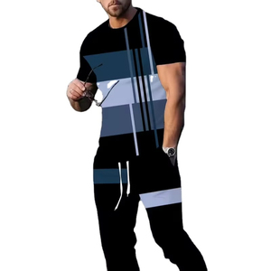 Conjunto Deportivo para Hombre con Bloques de Color, Manga Corta, Cuello Redondo, Transpirable, Poliéster, Pantalones Largos con Cordón Ajustable - Product Image 1