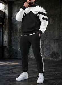 ONETEN APPARELS Conjunto Deportivo con Capucha para Hombre en Blanco y Negro, Pantalones Deportivos Largos 100% Algodón - Product Image 2