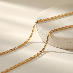 Collar de Cadena de Oro Sólido de 9K para Mujer, Cadena de Oro Real, Eslabones Cuadrados Minimalistas, Joyería Fina, Diseño Personalizado OEM - Product Image 2