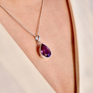 Collier en argent sterling avec pendentif améthyste taille poire, pierre de naissance de février, bijou vintage pour fiançailles, troisième pièce - Product Image 5