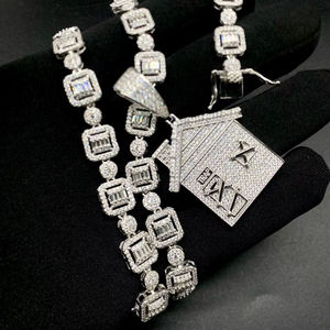 Chaîne cubaine en argent sterling 925 avec perles d'eau douce et moissanite, taille brillant rond, style hip-hop, unisexe, bijoux fins pour tous les jours - Product Image 1