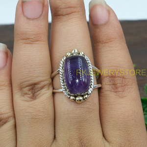 Bague en argent avec améthyste naturelle et accent en laiton, faite à la main, en argent sterling 925, pour femme, unisexe, cadeau de Noël - Product Image 5