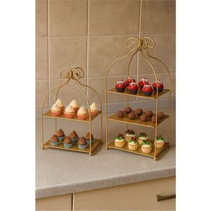 Ensemble de plateaux de service ovales de luxe en acier inoxydable avec poignées dorées, plateaux décoratifs en métal pour la décoration de tables de café d'hôtel et de mariage - Product Image 3