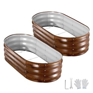 Set di 2 fioriere da giardino rialzate in metallo zincato, ovali, senza fondo, per esterni, 4 x 2 x 1 piedi, modello INS, tipo INS, vasi - Product Image 1
