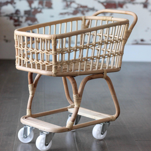 Carrito de Compras de Mimbre Natural Hecho a Mano, con Ruedas de Ratán, para Supermercado, Juguete, Decoración de Guardería - Product Image 5