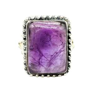 Bague unisexe tendance de créateur, faite à la main, en argent sterling 925 massif avec pierre d'améthyste naturelle, bijoux de mariage raffinés, prix d'usine - Product Image 1