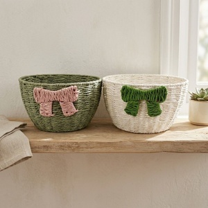 Juego de Cestas de Almacenamiento para Cuarto de Bebé con Lazo Decorativo, Organizador Ecológico de Paja de Papel para Habitación Infantil, Contenedor de Juguetes y Pañales Tejido a Mano - Product Image 6