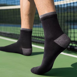 Mid Crew <b>Socks</b> Soft Breathable <b>Quarter</b> <b>Socks</b> Black Color Daily Casual <b>Socks</b> Double Crew Design Comfortable Stretch Athletic - Product Image 5