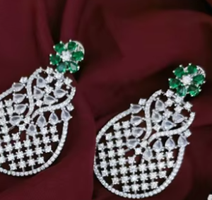 Beautiful Best Quality <b>Silver</b> Finish Zircon Stones <b>Choker</b> Set with Matching Earrings Tikka for Party Wear Collection For Women - Product Image 2