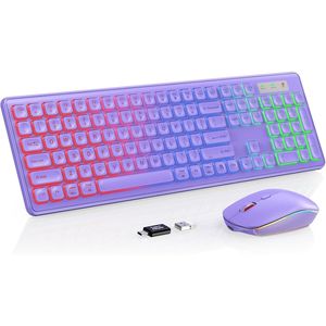 Combo Tastiera e Mouse Wireless Retroilluminati RGB, Tastiera Completa con Tasti Morbidi e Modalità Risparmio Energetico, Lettere Luminose Ricaricabili, Tecnologia Q 2.4GHz - Product Image 1