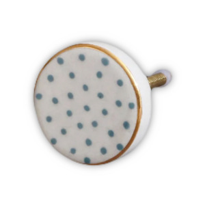 Ceramic Round <b>Drawer</b> Knob with Blue Polka Dots <b>Gold</b> Trim Industrial Style Eco-Friendly Antirust Bedroom Furniture Handle - Product Image 6