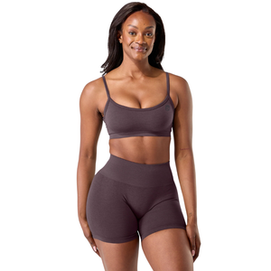 Womens Seamless Strappy Sports Bra Yoga Fitness Activewear Soft Stretch Support Lightweight Training <b>Top</b> <b>Black</b> Garnet Color - Product Image 1