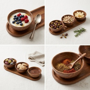 Juego de Recipientes para Condimentos de Madera Natural Ecológica con Bandeja Ovalada, Plato para Servir Aperitivos y Frutos Secos Hecho a Mano con Madera de Acacia - Product Image 2