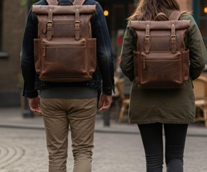 All Weather Leather <b>Roll</b> Top <b>Backpack</b> Reinforced Stitching Laptop Rucksack For Industrial Supply LTBP-0220 - Product Image 4