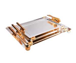 Luxury Stainless Steel Serving Tray Set with Gold Plated Handles Professional Hotel Catering Platter Rectangular <b>Food</b> <b>Server</b> - Product Image 1