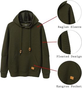 Sudadera con Capucha de Punto Waffle para Hombre, MOQ Bajo, Lista para Enviar, Color Oliva, Texturizada, con Bolsillo Canguro, Etiqueta Personalizada, Venta al Por Mayor - Product Image 5