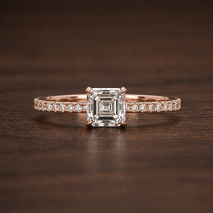 Anillo Solitario de Oro Amarillo de 10K con Banda Pavé de 3.18CT, Corte Asscher VS1 de 3CT, Anillo de Compromiso y Boda con Diamante Cultivado en Laboratorio - Product Image 1