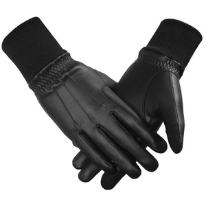 Guantes de Cuero para Dedos Completos, Térmicos, Aislantes, de Invierno, Unisex, para Ciclismo, con Cierre de Tirón, Negros y con Pantalla Táctil - Product Image 1