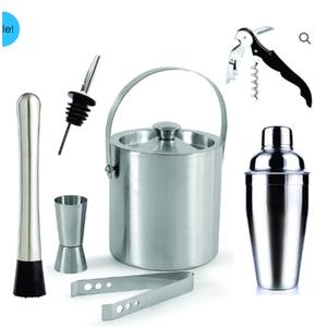 Ensemble d'outils de bar haut de gamme en acier inoxydable, kit de barman avec seau à glace et pinces, ensemble de matériel de bar de luxe, cadeau pour bar à domicile, fournitures pour fêtes - Product Image 1