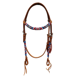 Teal Serape Printed Nylon Genuine Leather One Ear Headstall Adjustable Buckle Closure Western Horse Bridle for Riding <b>Equestrian</b> - Product Image 1