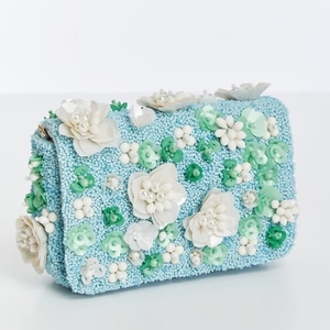 Bolso de mano con diseño de flores y lentejuelas para mujer, bolso de hombro con correa de cadena para fiesta nocturna, bolso decorativo de moda - Product Image 1