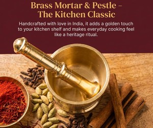 Premium Handmade Brass Mortar and Pestle Traditional Spice <b>Grinder</b> for Herbs Masalas Garlic Kitchen Use - Product Image 6