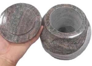 Granite Decorative Urn Keepsake Jar Round Ashes Cremation <b>Memorial</b> Container Art Deco Modern Tabletop Display - Product Image 2