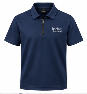 Polo de manga corta azul marino para hombre con cremallera de un cuarto, bordado, liso, informal, uniforme de trabajo, de secado rápido, tejido. - Product Image 1