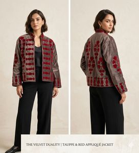 Blazer en velours matelassé brodé à la main pour femme, col mandarin, manches trois quarts, motif floral en coton, vêtement d'extérieur automne-hiver - Product Image 3
