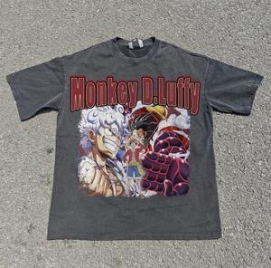 Camiseta Personalizada de Anime Vintage para Hombre, Unisex, 200g, Logotipo Frontal con Impresión Digital, Retro 3D, Negra, Oversize, Lavada - Product Image 1