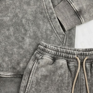 New Acid Wash Winter <b>Tracksuit</b> Polyester Heavyweight Solid Customized Color Washable For Men Gym Workout Activewear Suit - Product Image 5