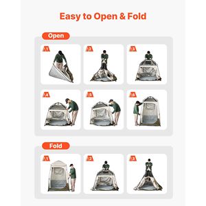 Tente de confidentialité pliable 1 pièce pour le camping, la plage, la pêche, tissu Oxford 210D, revêtement argenté, piquets de sol, cordes, sac de transport, barre transversale - Product Image 5