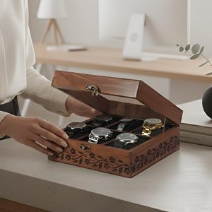 Boîte à montres AHTE MANUEXPO UR-065 en bois de rose indien royal, faite à la main, 6 emplacements, organiseur de montres de luxe - Product Image 1