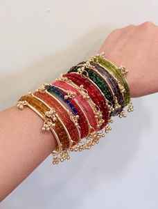 New Arrival Professional Handcrafted Silver Plated Pearl Kashmiri Ghungaro <b>Bangles</b> Churiyan <b>Sets</b> Customizable Colors Sizes - Product Image 5