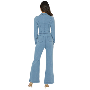 Combinaison en jean à manches longues pour femme, décontractée, à jambes larges, mode, OEM ODM, vente en gros de vêtements - Product Image 1