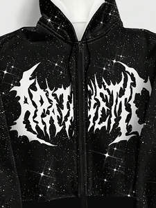 Premium Streetwear Black Rhinestone Crown Graphic Full Zip Hoodie Oversized Thick Fleece Sweatshirt Unisex Factory Direct Wholes - Product Image 3